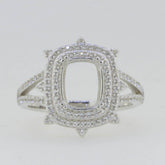 Sterling SIlver Semi Mount Ring Setting Cushion CU 9x7mm Double Halo - Syzjewelry